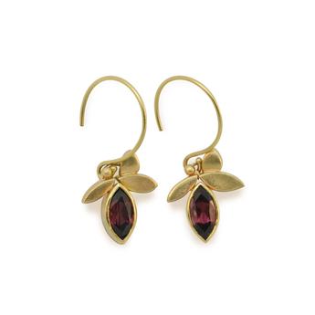 Gold & Garnet Leaf Earrings
