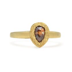 ONE OF A KIND TEAR-DROP OPAQUE DIAMOND IN 14KT YELLOW GOLD RING