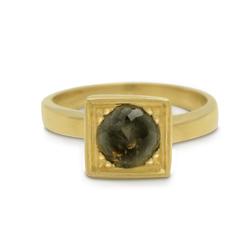 ONE OF A KIND SALT+PEPPER ROSE-CUT DIAMOND SOLITAIRE 14KT YELLOW GOLD RING