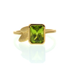 One-of-a-kind Emerald Cut Peridot in 14kt yellow gold