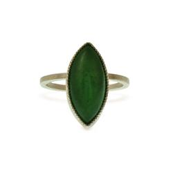 VINTAGE GREEN JADE, MARQUISE CABOCHON IN A HANDMADE STERLING SILVER RING